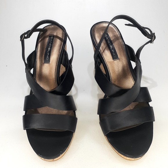 Bandolino Black Strappy Cork Wedge Sz6 - Picture 2 of 9